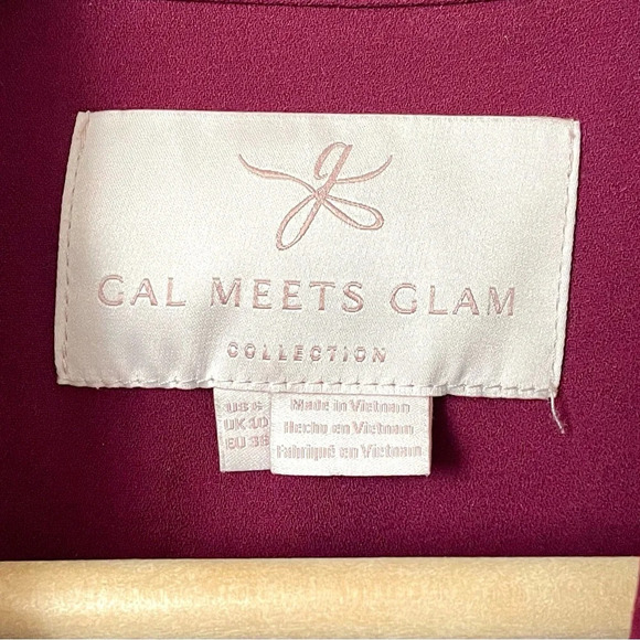 Gal Meets Glam Raina Button-Front Crepe  Jumpsuit Burgundy - Picture 9 of 13